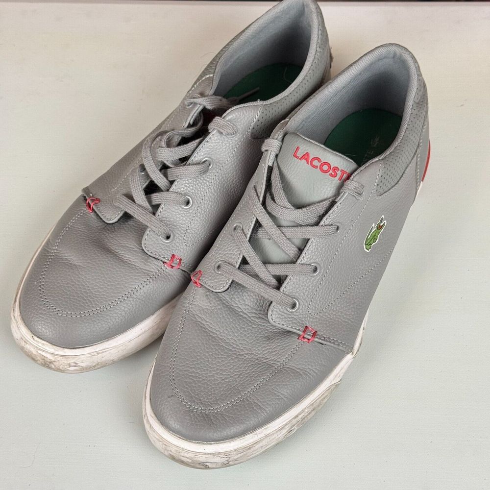 Lacoste Shoes Mens 12 Grey Casual Leather Sneakers Nautical Boat Perforated